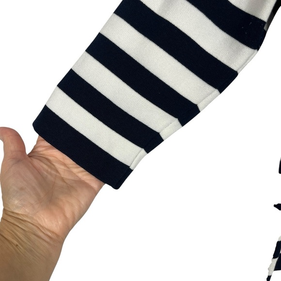 GIANNI BINI Women's Striped Dark Navy Blue White Silk Blend Knit Blazer Jacket L - Picture 6 of 8